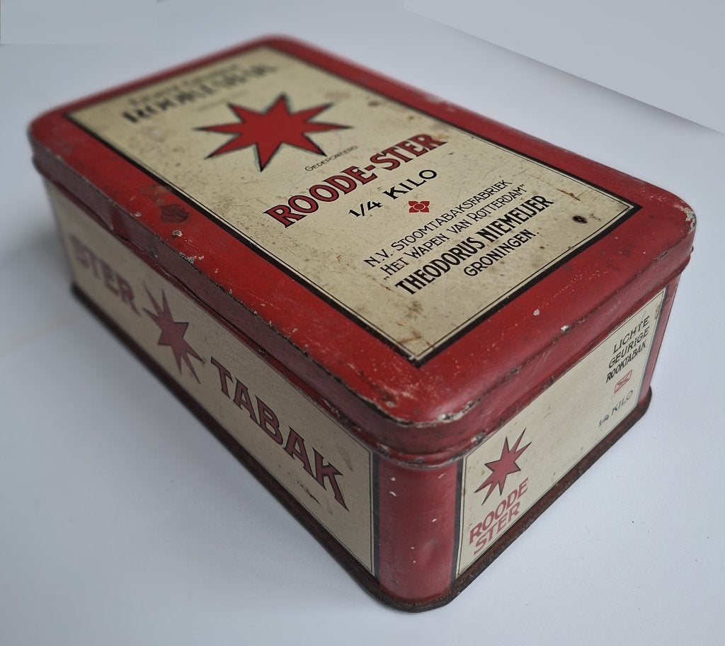 Roode-Ster 1/4 kilo tabaksblik jaren 40, Ophalen of Verzenden, Gebruikt, Overige