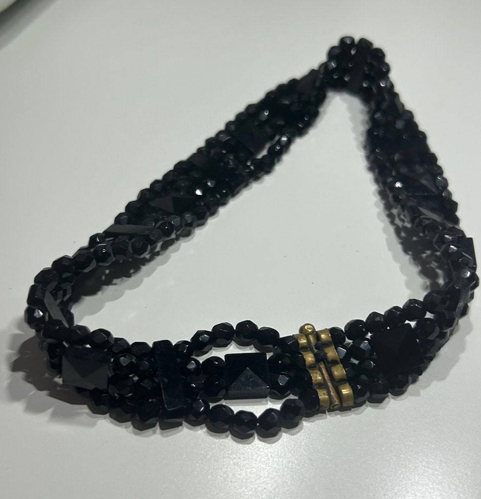 Antiek Zwart Kralencollier/Choker, Ophalen of Verzenden, Overige materialen, Ketting