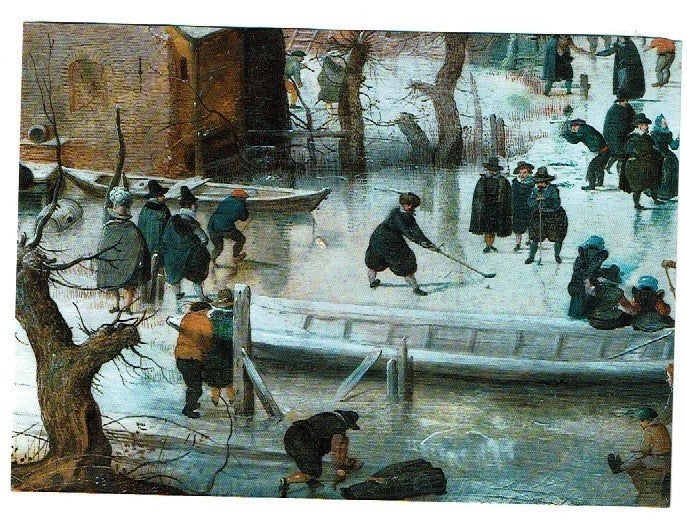 Kunst - Hendrick Avercamp - detail Winterlandschap - Ong., Ophalen of Verzenden, 1980 tot heden, Ongelopen, Cultuur en Media