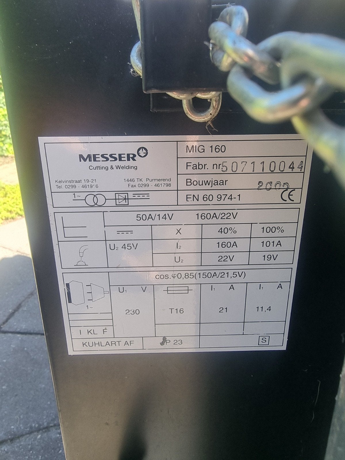 Mig 160 van Messer, Ophalen, Gebruikt