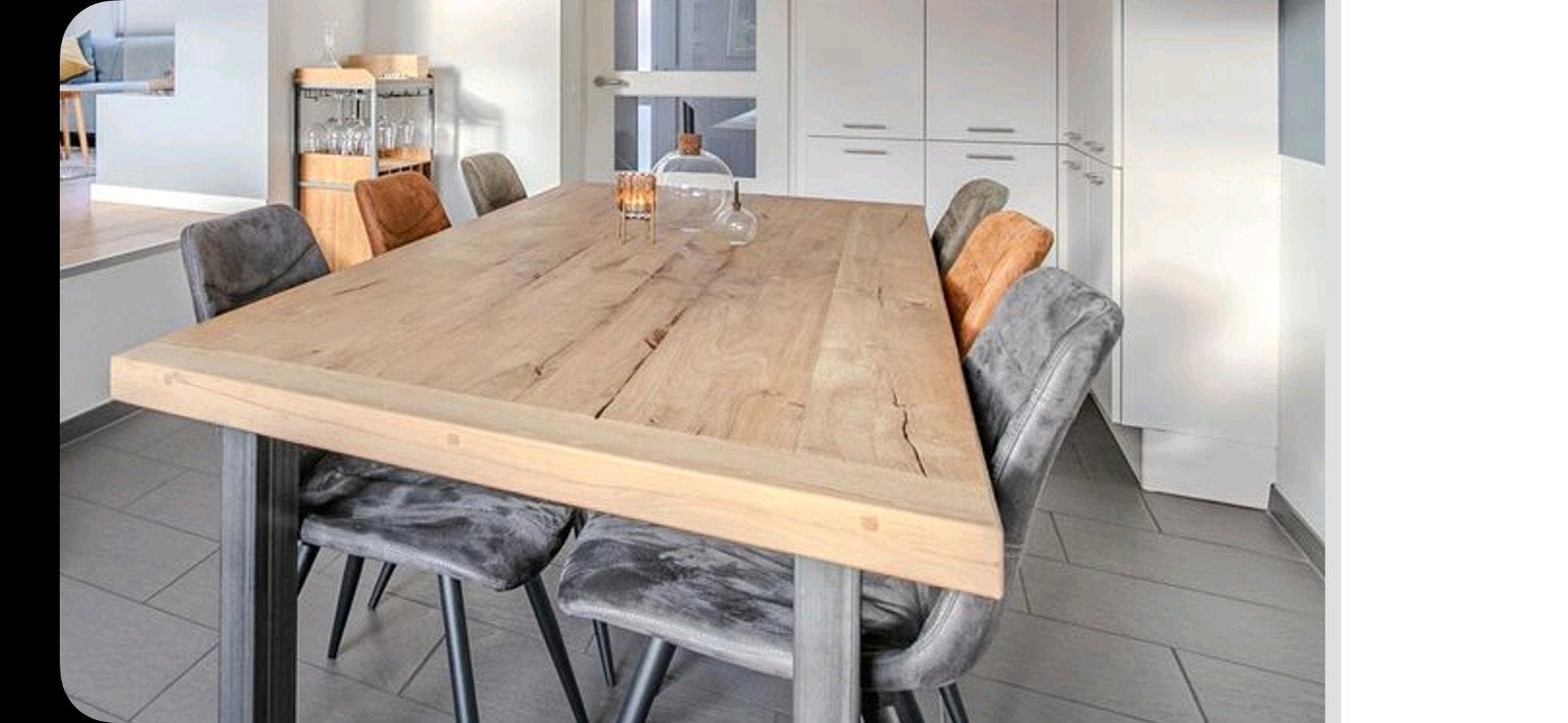 Complete eethoek met tafel (220 x 100) en 6 stoelen, Ophalen, Gebruikt, Rechthoekig, 50 tot 100 cm