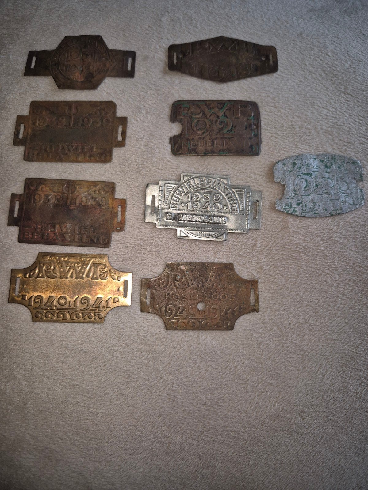 Collectie Oude Rijwielbelastingplaatjes (Jaren '20-'40), Verzamelen, Ophalen of Verzenden, Gebruikt