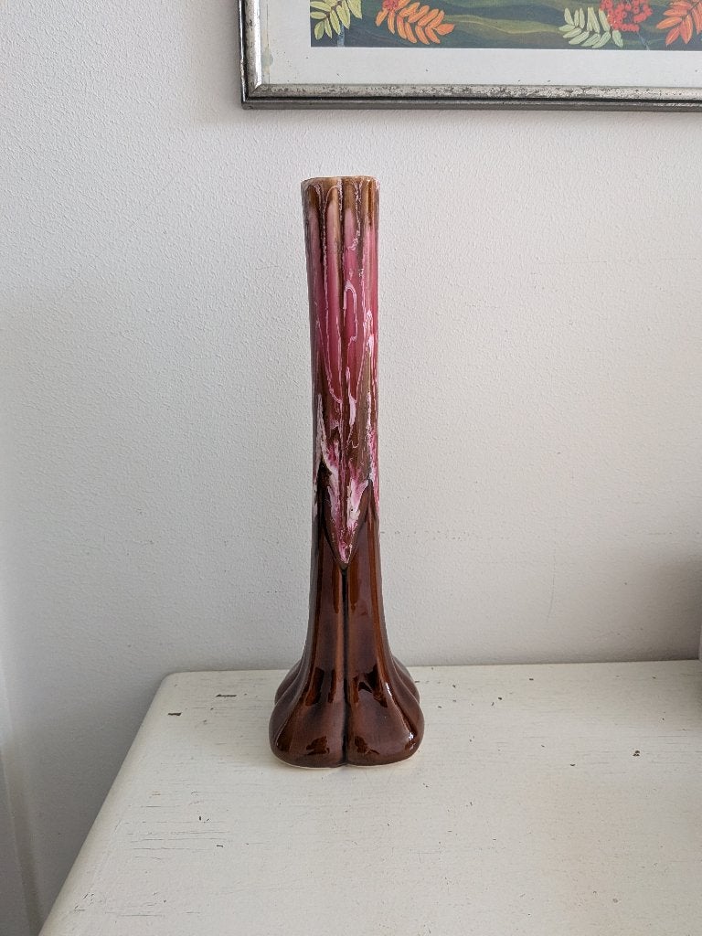Vintage Fat Lava Vallauris Vaas Bruin Roze, Overige kleuren, Aardewerk of Porselein, Ophalen of Verzenden, Zo goed als nieuw
