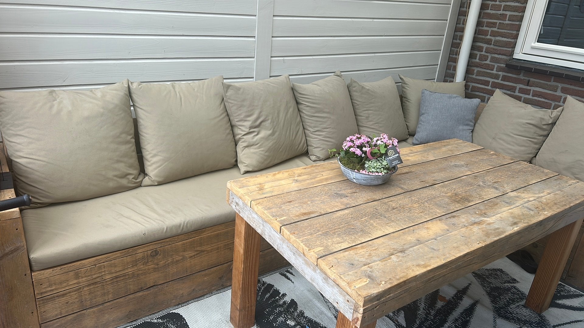 Steigerhouten hoekbank, 6 zitplaatsen, Steigerhout, Ophalen of Verzenden, Zo goed als nieuw