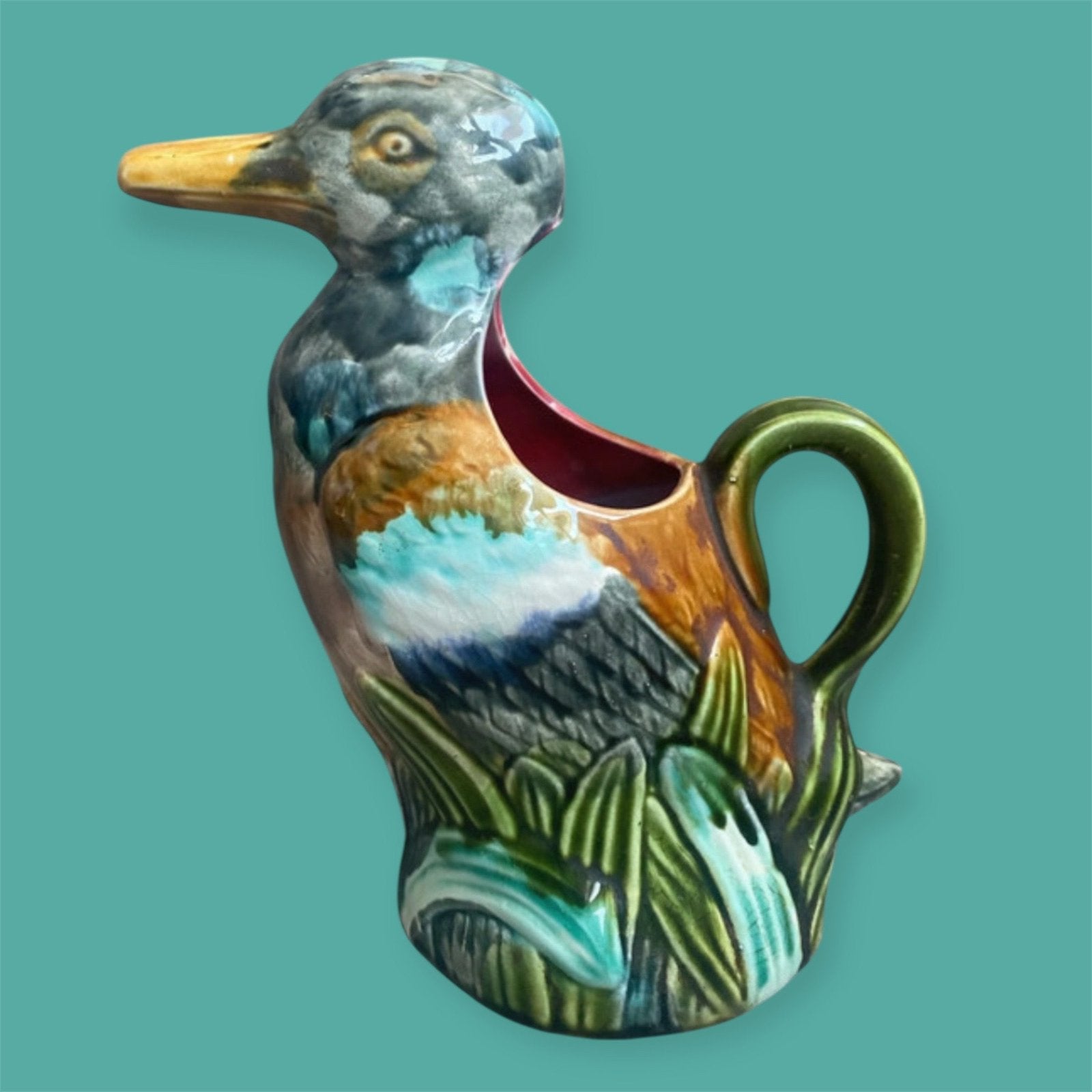 Frie Onnaing majolica eend karaf Art nouveau C1900, Verzenden