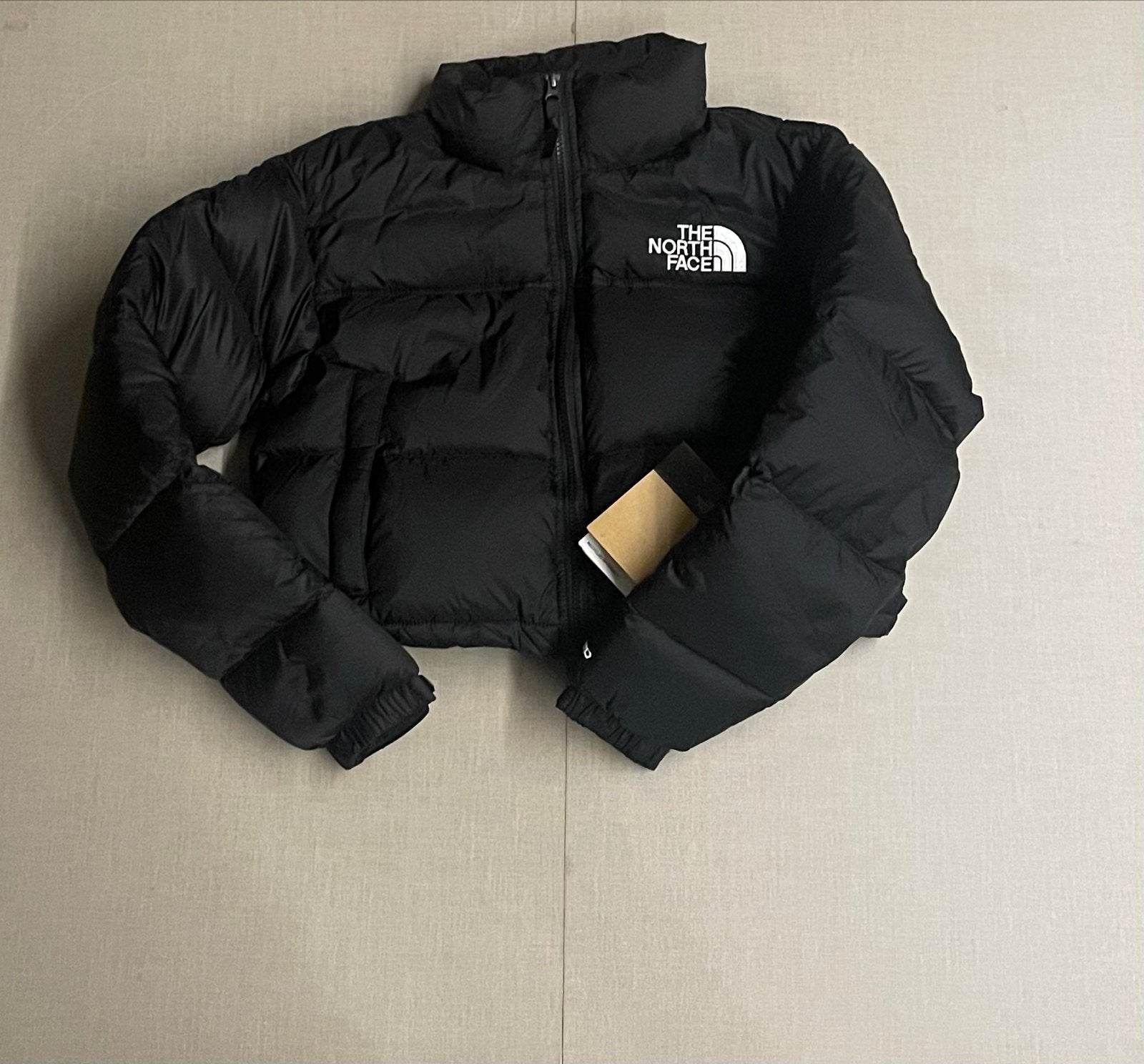 The North Face Cropped Nuptse Puffer Jas Zwart XS, Ophalen of Verzenden, Zo goed als nieuw, Maat 34 (XS) of kleiner, Zwart
