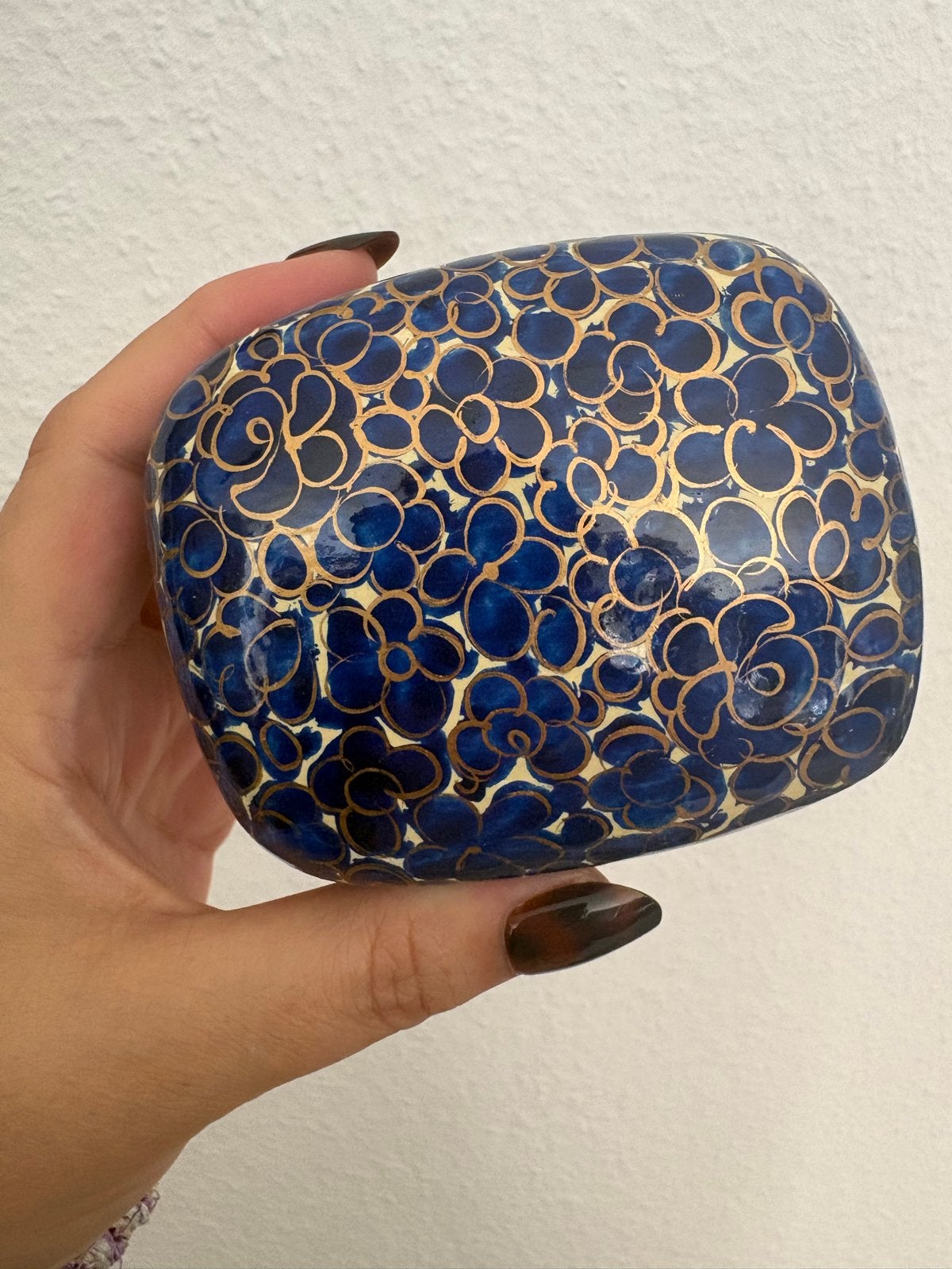 Vintage sieradendoosje voor 6 ringen, Verzenden, Gebruikt, Blauw, Hardcase