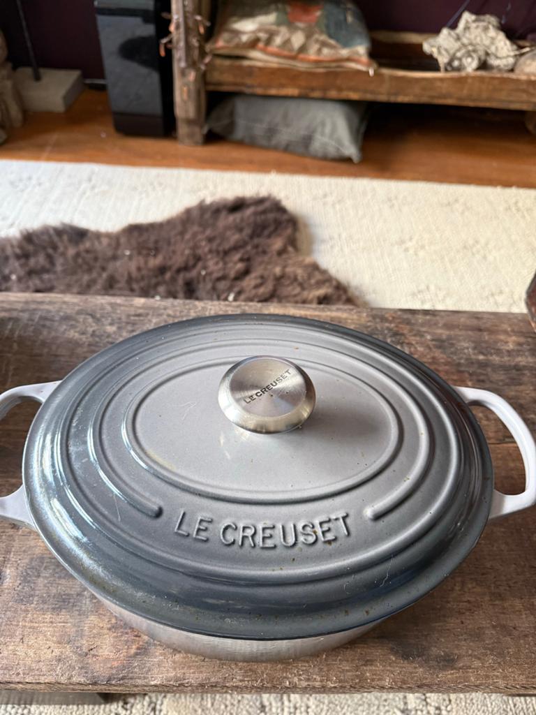 Le Creuset Ovale Braadpan - Grijs29cm 4.7l, Ophalen of Verzenden, Zo goed als nieuw, Gietijzer, Koekenpan of Braadpan