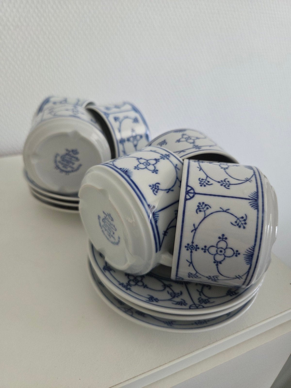 Set van 6 porseleinen kopjes en schotels, Zwiebelmuster, Ophalen