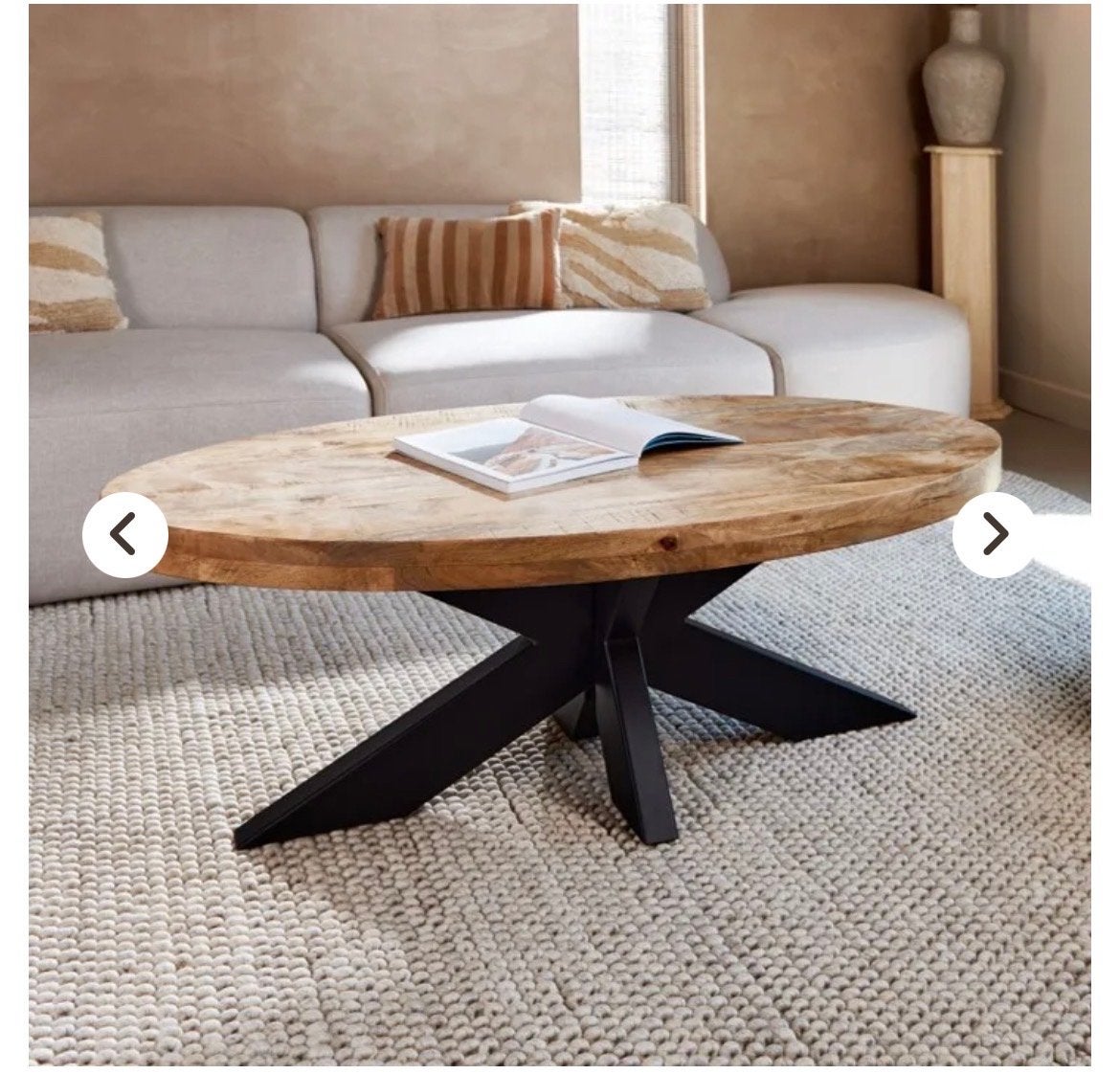 Ovale salontafel mangohout 130cm naturel, Huis en Inrichting, 100 tot 150 cm, Nieuw, Ovaal, 5 – 50