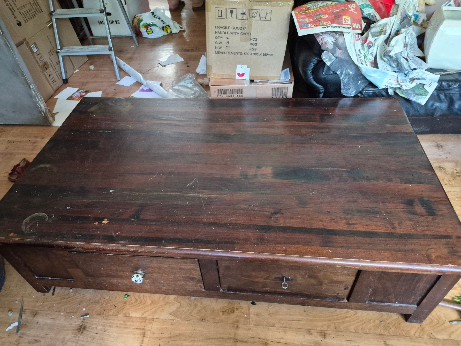Salontafel met 2 laden - 138x80 cm, Ophalen, Gebruikt, 100 tot 150 cm, 50 tot 100 cm