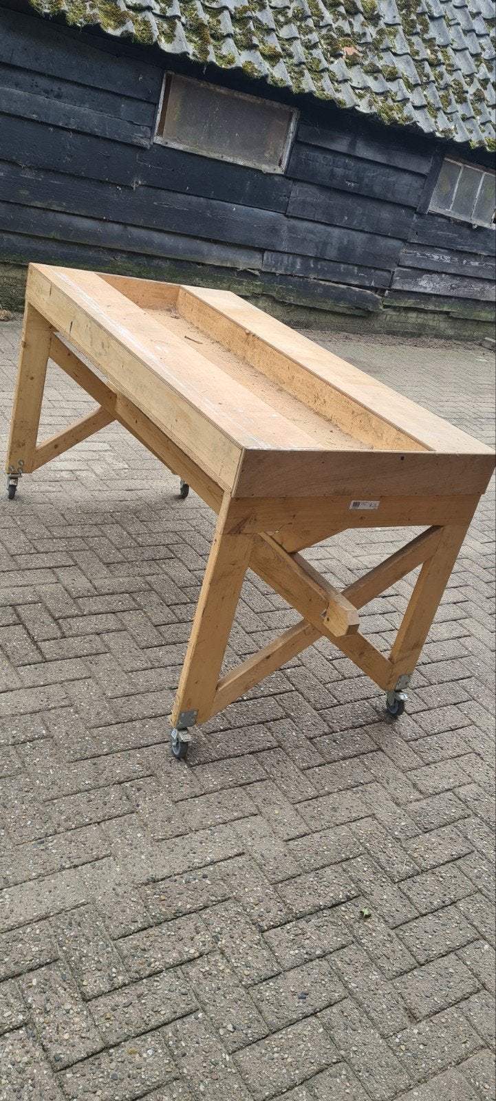 Houten werkbank met zwenkwielen voor timmerman, Ophalen, Gebruikt, 170 cm of meer
