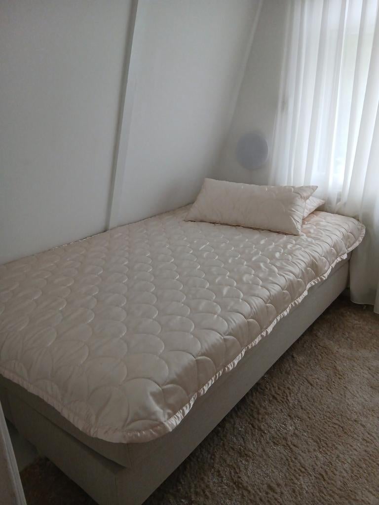 Boxspring wit/crème 120x200 cm, Ophalen, Twijfelaar, Hout, 120 cm