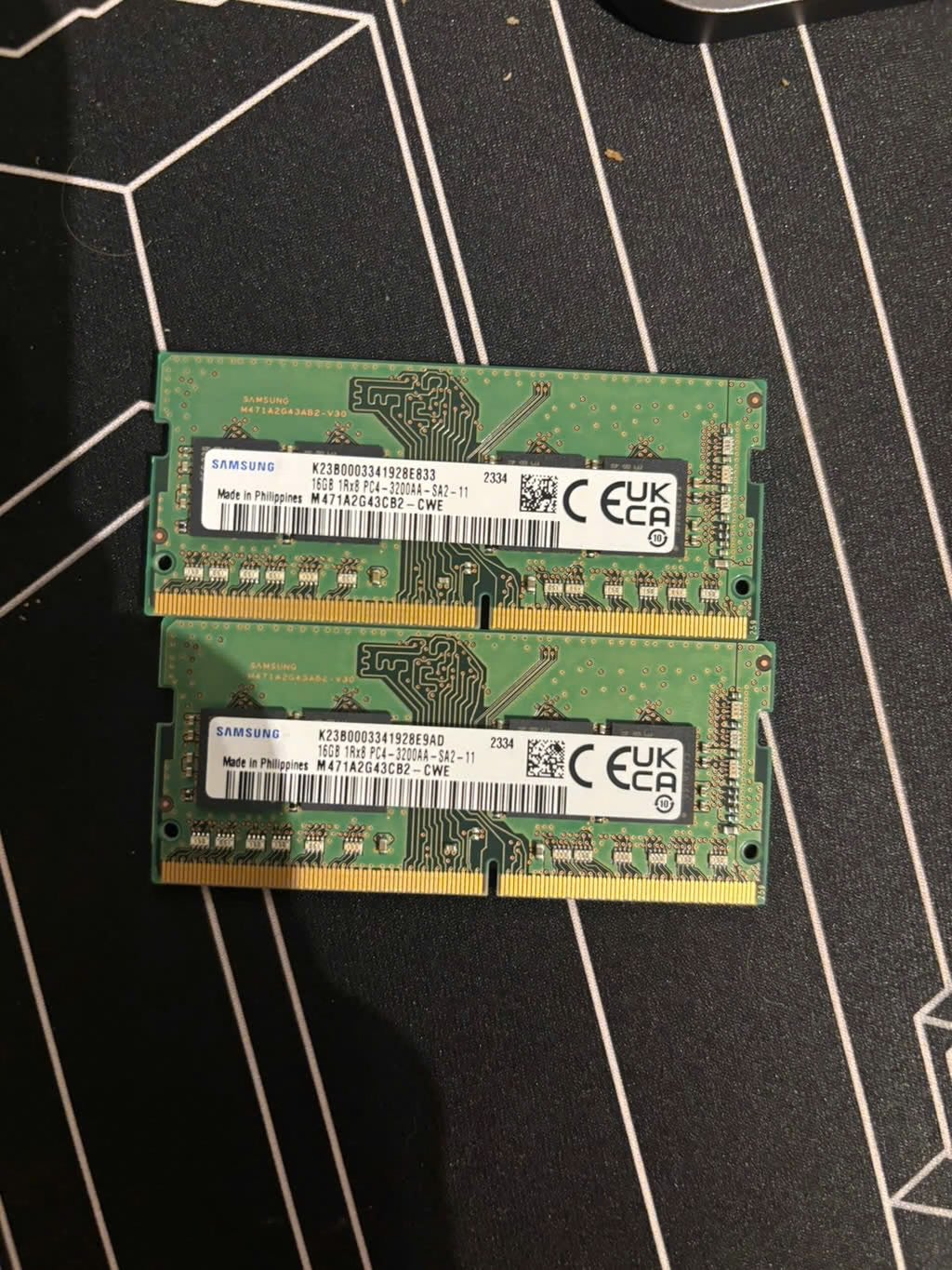 2x16GB samsung pc4 ddr4 sodimm 3200AA (dus32GB), Computers en Software, RAM geheugen, DDR4, Ophalen of Verzenden, Zo goed als nieuw