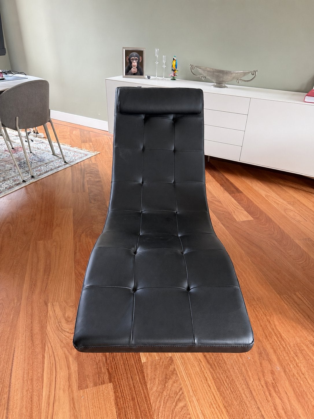 Zwarte leren chaise longue - Zo goed als nieuw, Huis en Inrichting, Ophalen, Zo goed als nieuw, 50 tot 75 cm, Leer