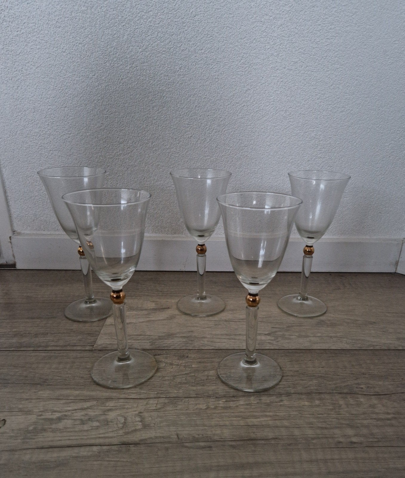 5 glazen vintage retro wijnglazen gouden bal kristallen, Ophalen of Verzenden, Zo goed als nieuw, Overige typen