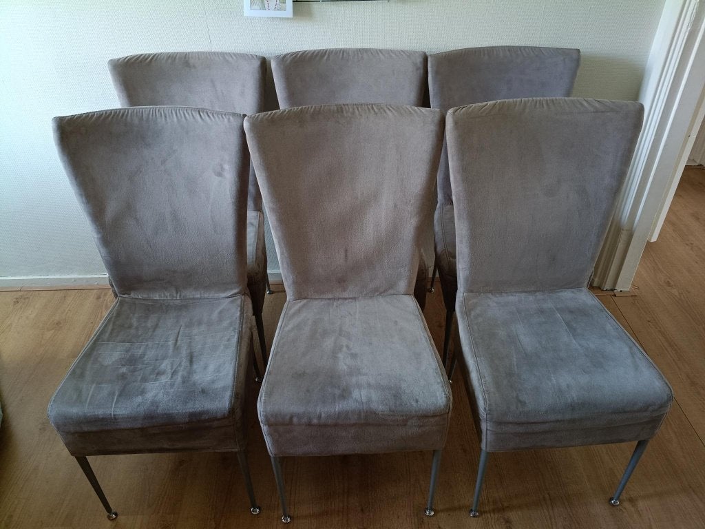 6 eetkamerstoelen grijs, taupe, Ophalen, Gebruikt, Vijf, Zes of meer stoelen, Stof