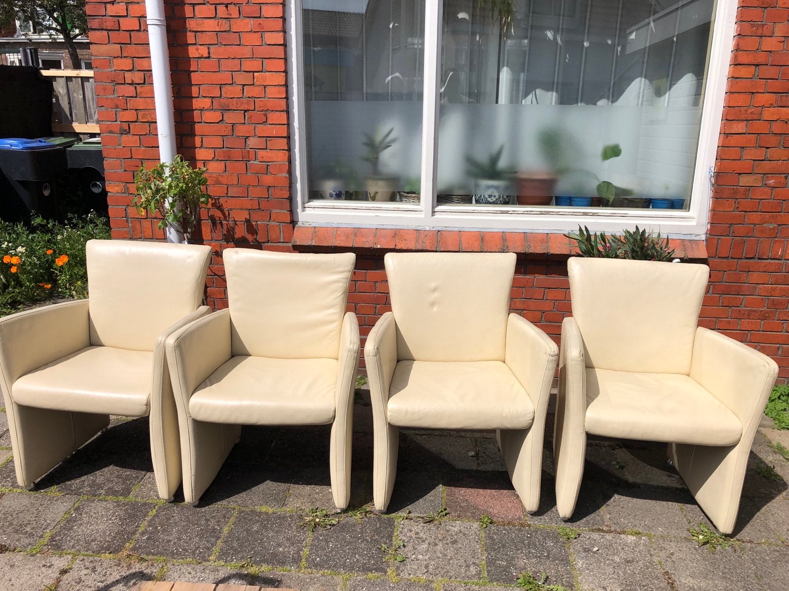 Complete set crèmekleurige eetkamerstoelen, Ophalen, Gebruikt, Overige kleuren, Leer