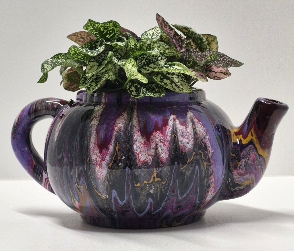 bloempot gegoten uniek pouring art epoxy handmade plantenpot, Rond, Nieuw, Ophalen of Verzenden, Aardewerk