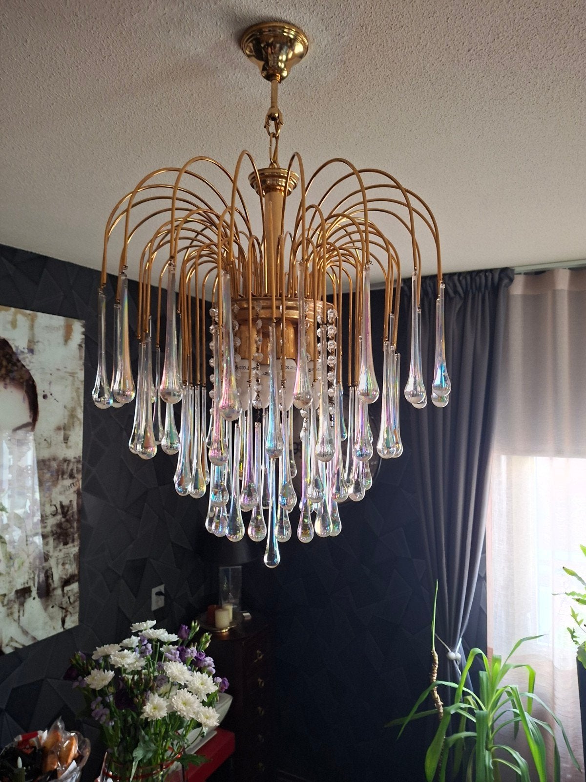 Kristallen Kroonluchter kegelachtige druppels, Ophalen, E14 (klein), Zo goed als nieuw, Glas