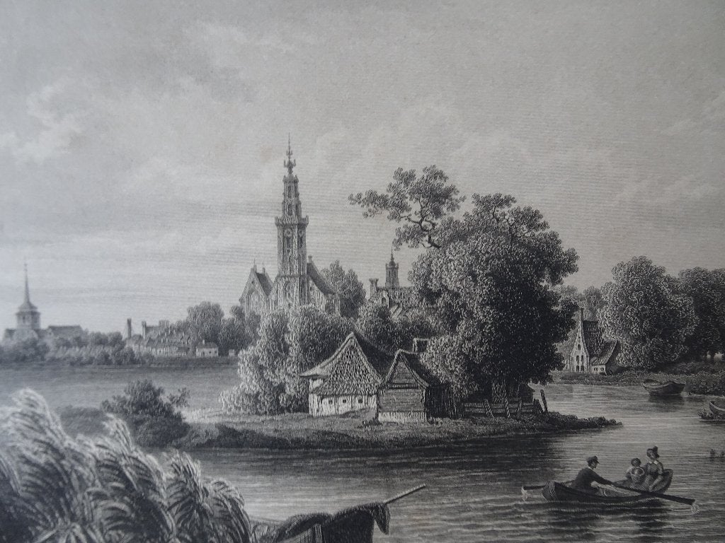 gravure Edam van de Purmerringdijk, Umbach 1860, Antiek en Kunst, 1800 - 1899, Verzenden, Stadsgezicht, Gravure