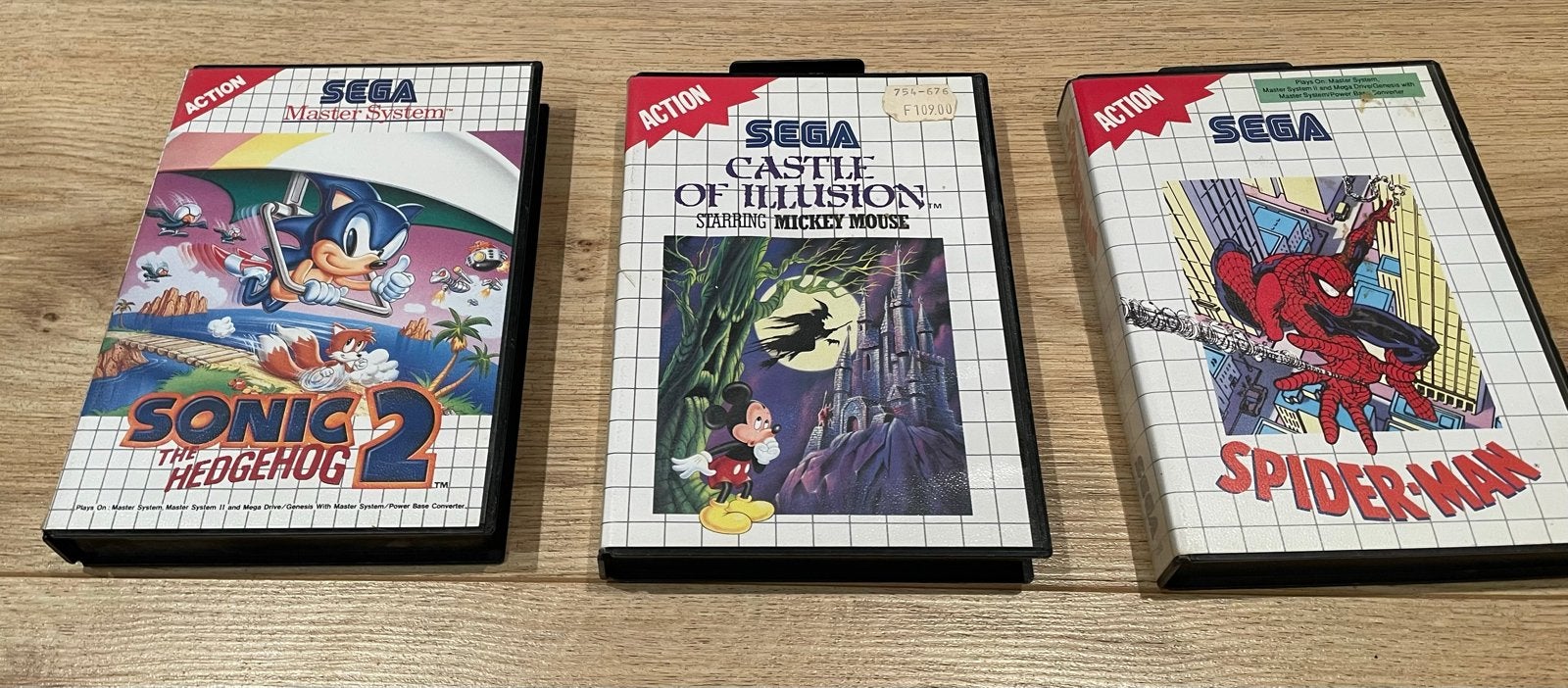 Set van 3 SEGA Master System games: Sonic 2, Mickey, Spider-, Spelcomputers en Games, Verzenden, Gebruikt, Avontuur en Actie, Master System