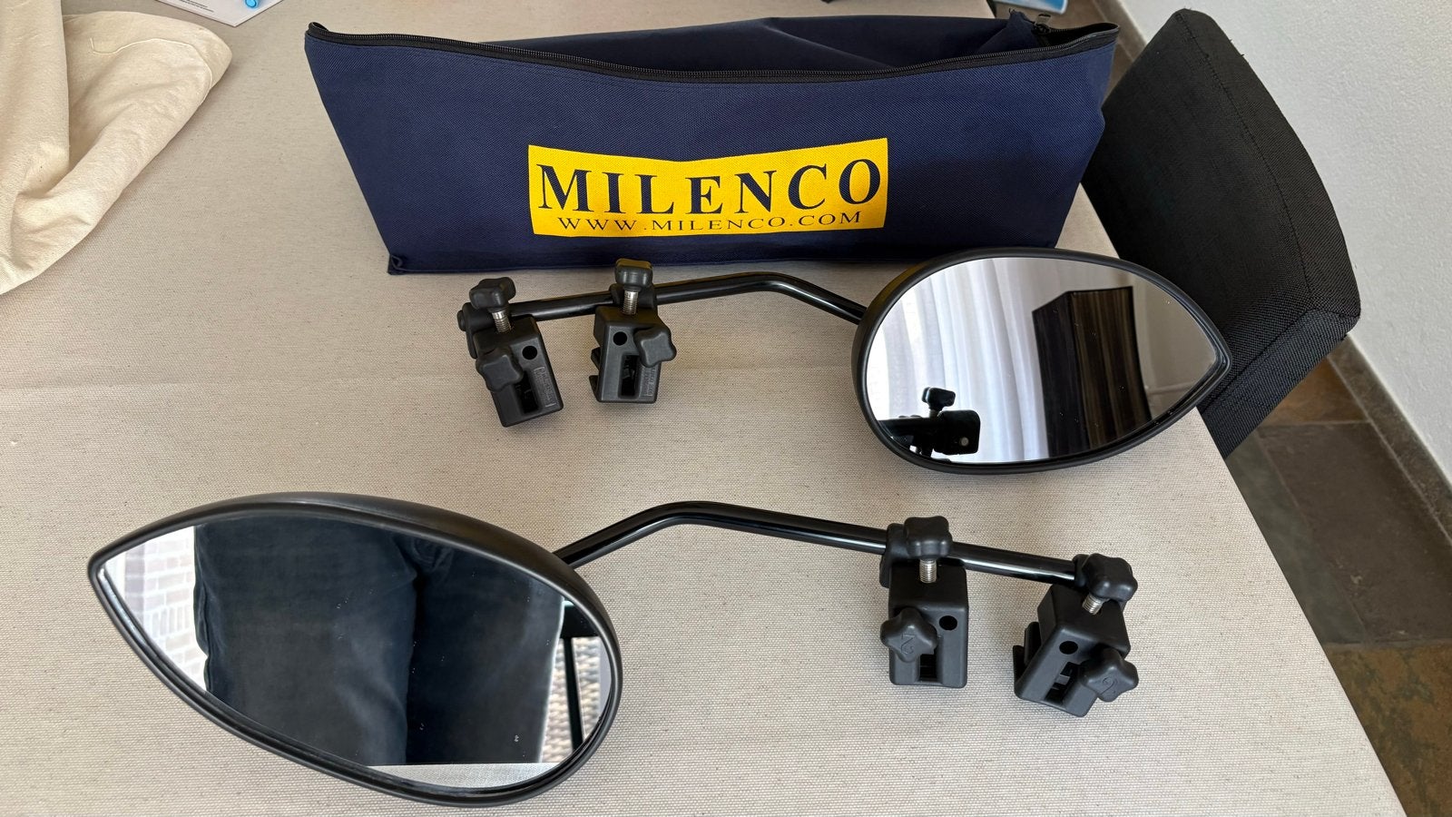 Milenco caravan spiegels inclusief handige hoes, Caravans en Kamperen, Caravan accessoires, Ophalen of Verzenden, Zo goed als nieuw