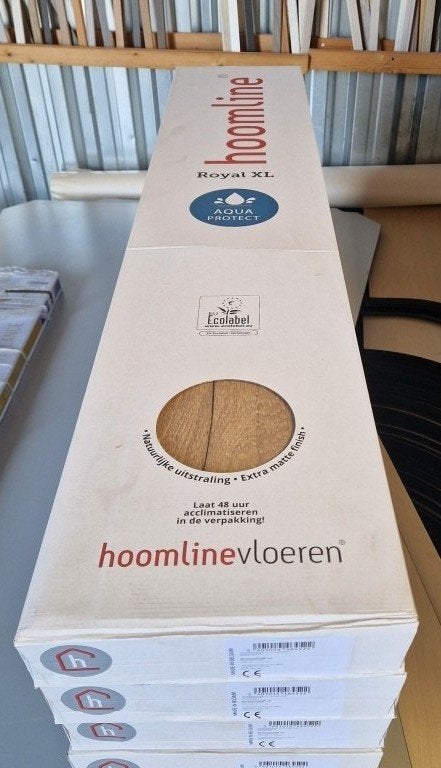 22 m2 laminaat Hoomline Royal XL V2 Aquaprotect Karwendel, Huis en Inrichting, Ophalen, Bruin, Nieuw, 10 tot 25 m²