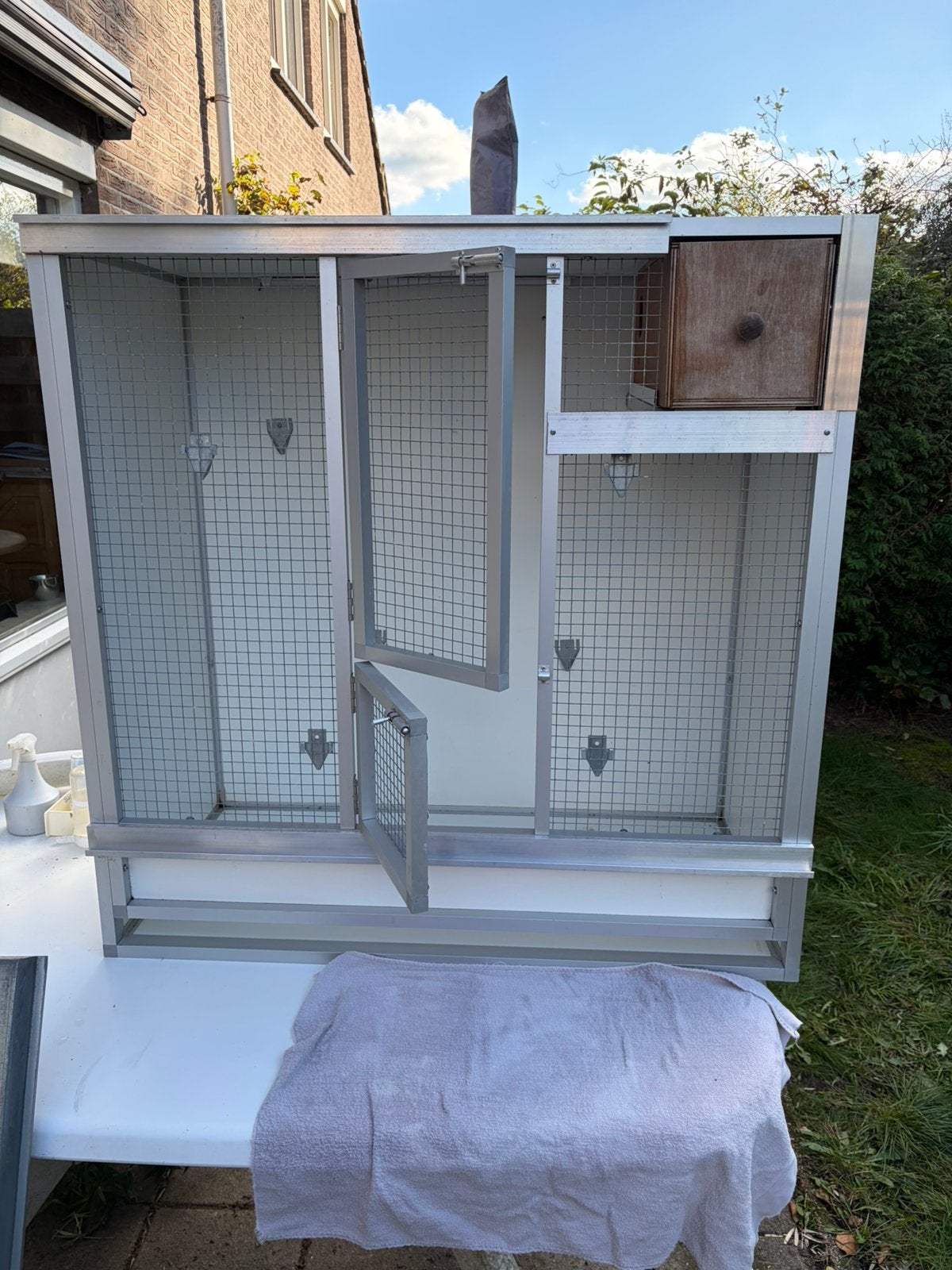 Kooi aluminium/trespa met schuif broedblok, Ophalen, Gebruikt, Aluminium, Broedkooi of Kweekkooi