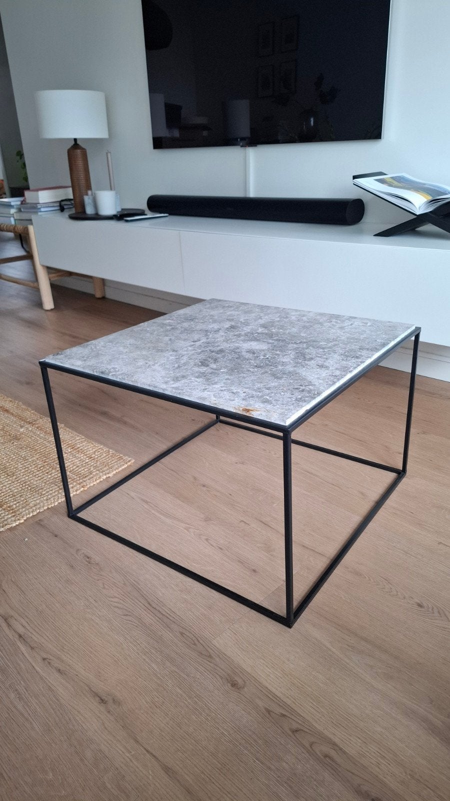 Salontafel industrieel met natuursteen, Ophalen, 50 tot 100 cm, 50 tot 100 cm, Rechthoekig