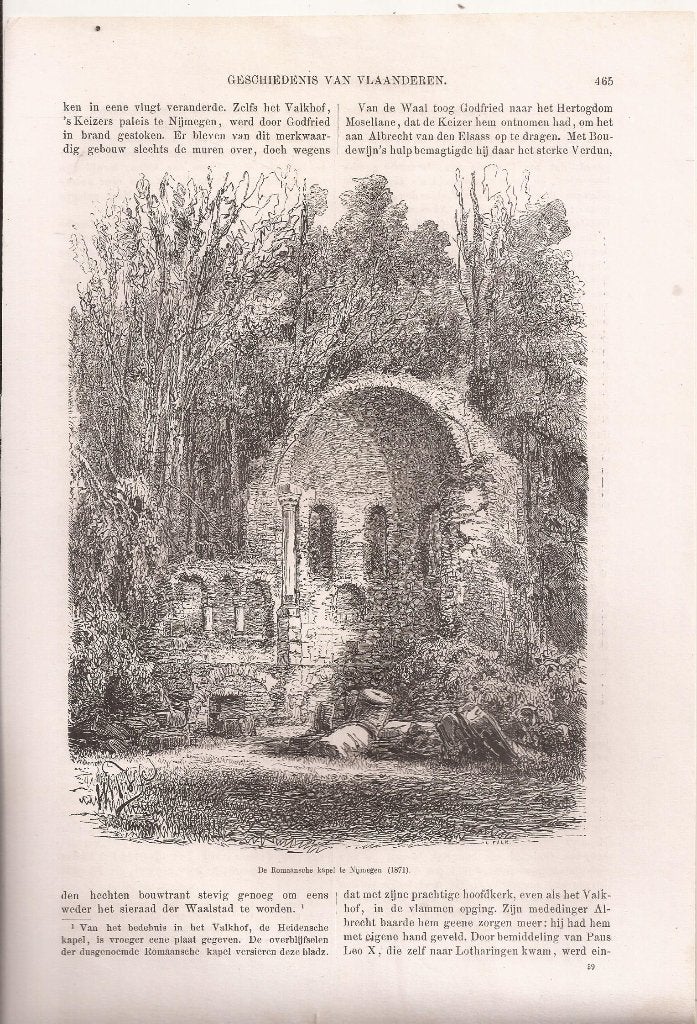 Nijmegen. De Romaansche Kapel te Nijmegen (1871) Houtgravure, 1800 - 1899, Architectuur, 19 cm, Ophalen of Verzenden