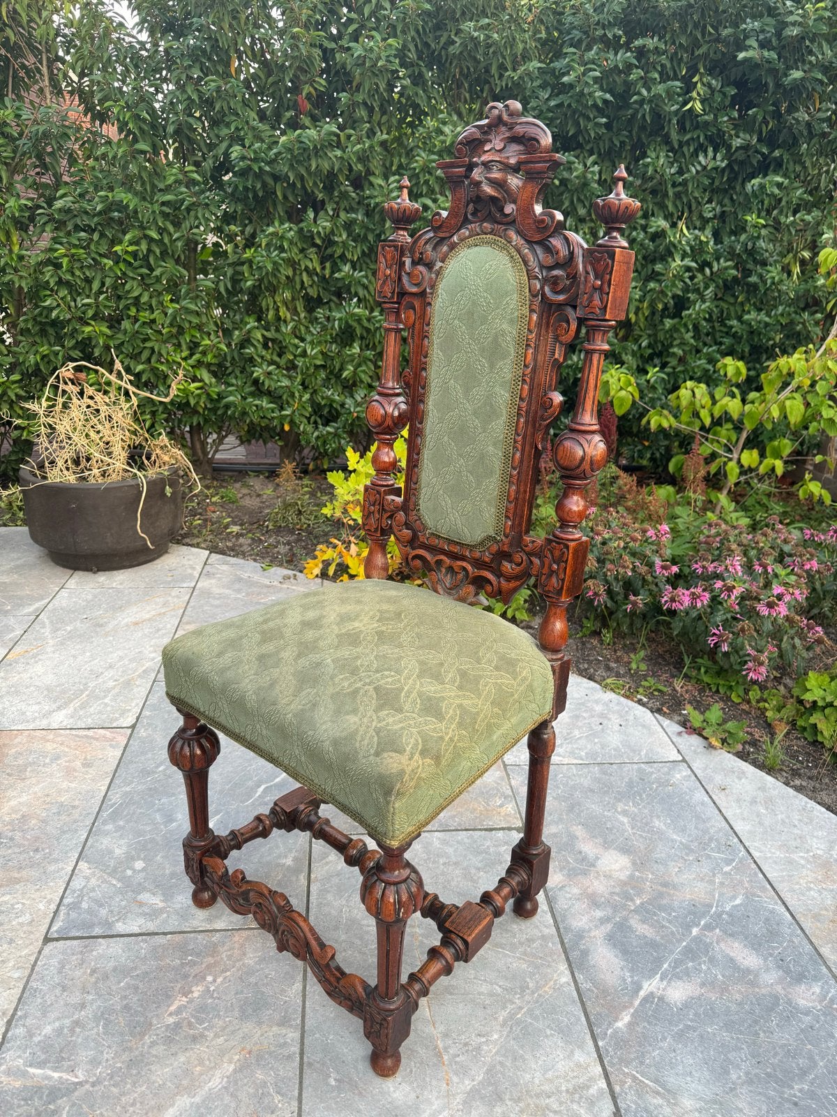 Antieke Barok Stoel met Groene Bekleding, Ophalen