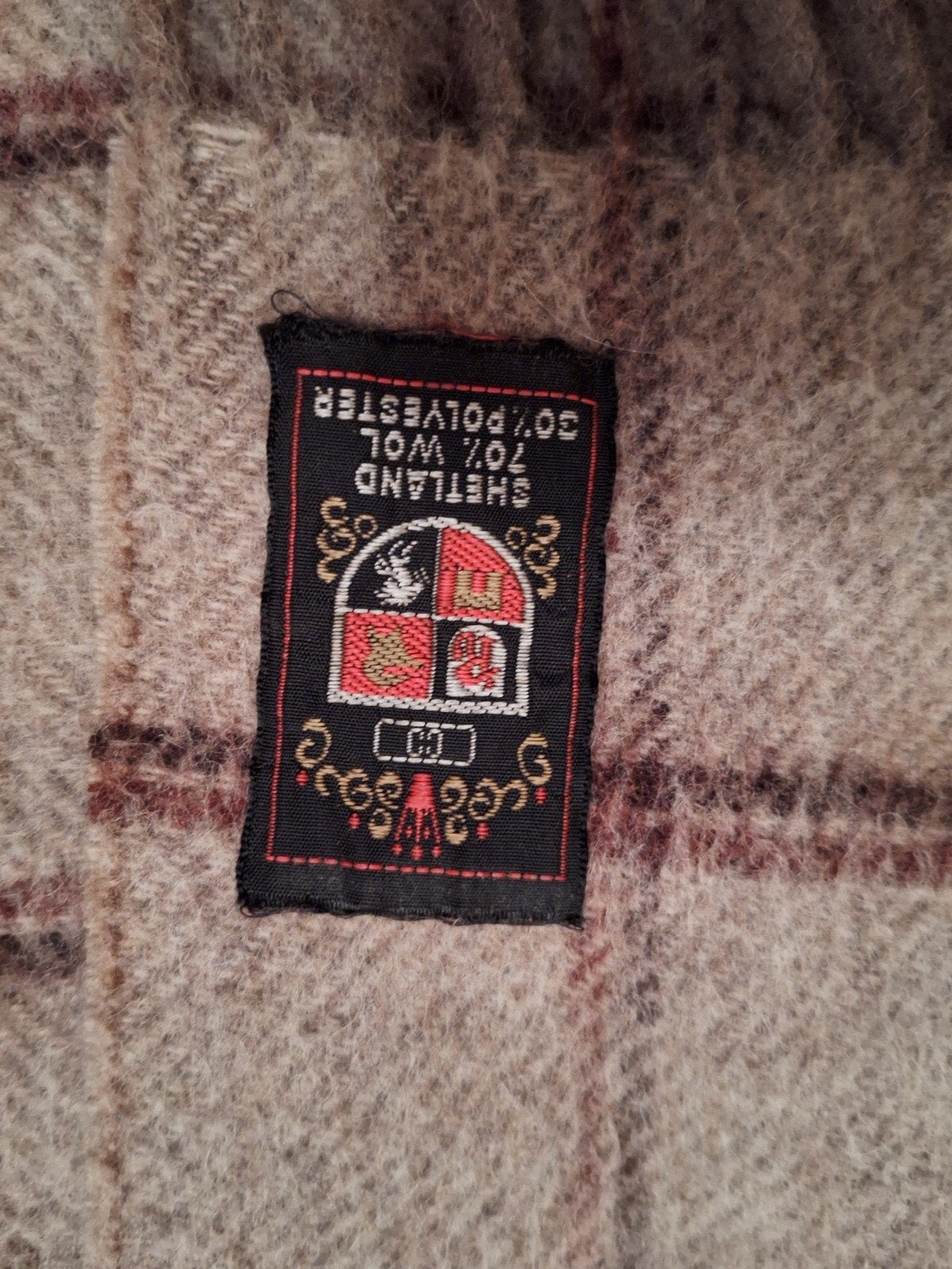 Shetland wollen sjaal - Beige geruit, Overige maten, Ophalen of Verzenden, Zo goed als nieuw, Shetland