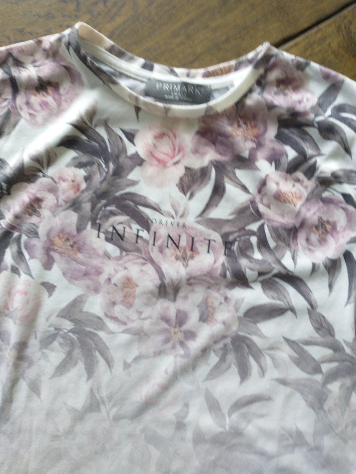 Primark heren T-shirt met bloemenprint en 'Forever Infinite', Ophalen of Verzenden, Korte mouw, Maat 36 (S), Gedragen