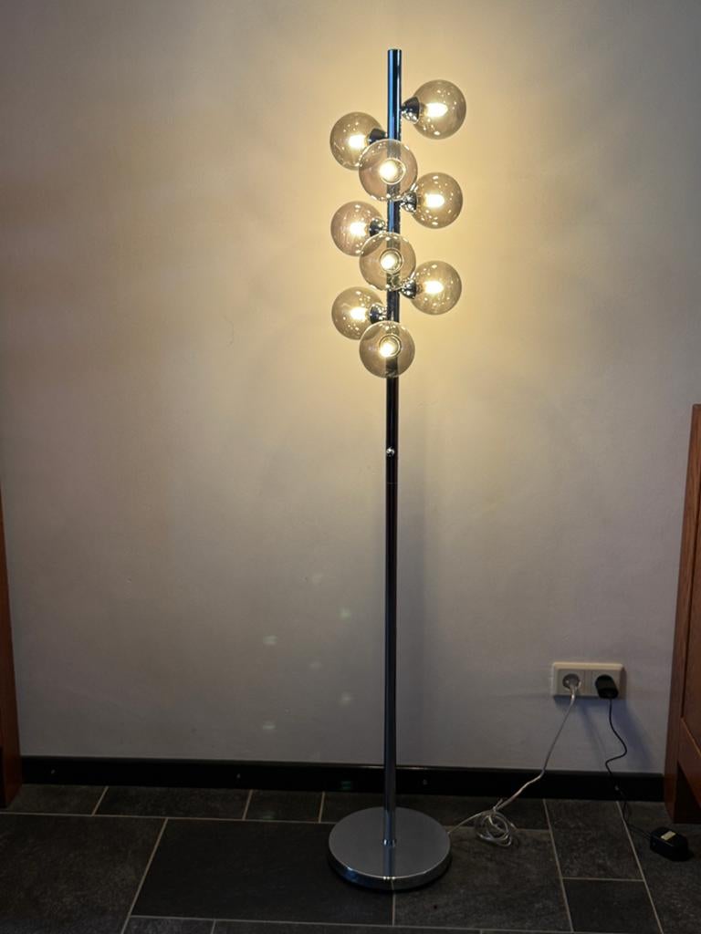 Design schemerlamp 9 bollen grijs/zwart dimmer, Huis en Inrichting, Lampen | Vloerlampen, Ophalen, Zo goed als nieuw