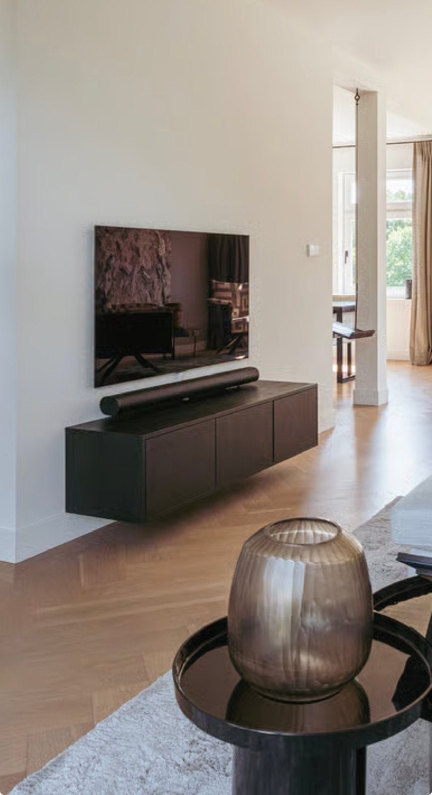 Zwart zwevend tv meubel, Ophalen, Overige materialen, Gebruikt, Minder dan 100 cm