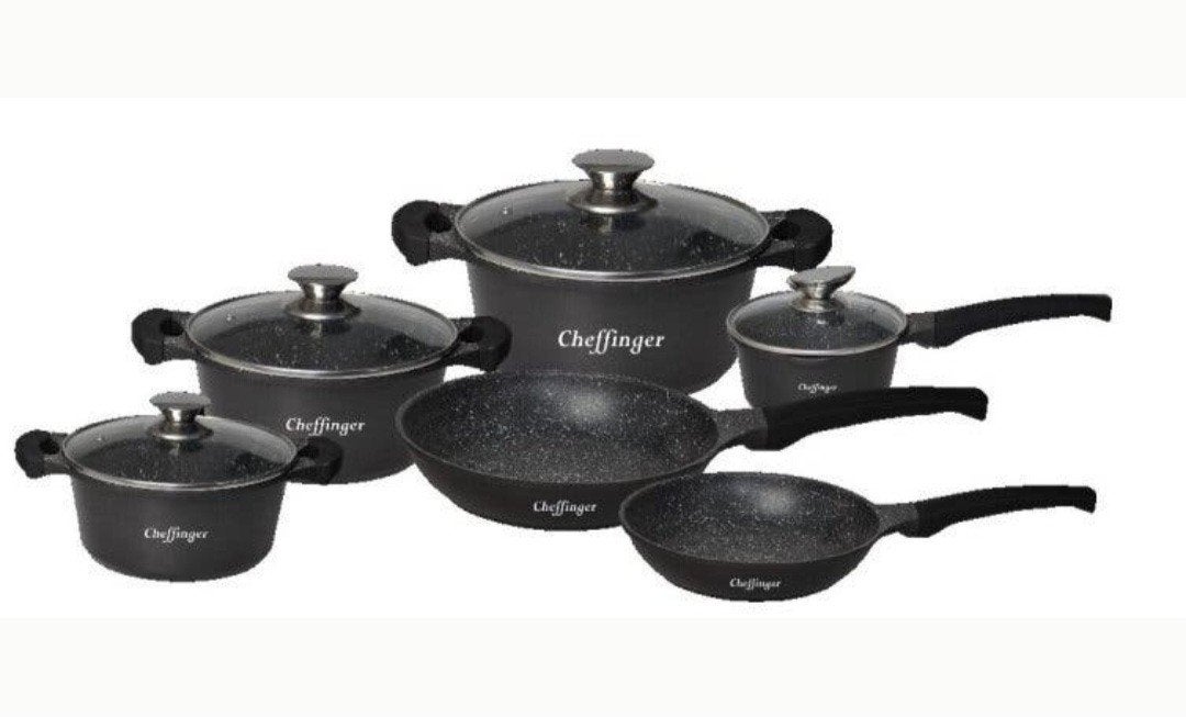 Nieuwe 10-delige Chefinger pannenset met dubbele coating, Nieuw, Pannenset, Ophalen of Verzenden, Rvs