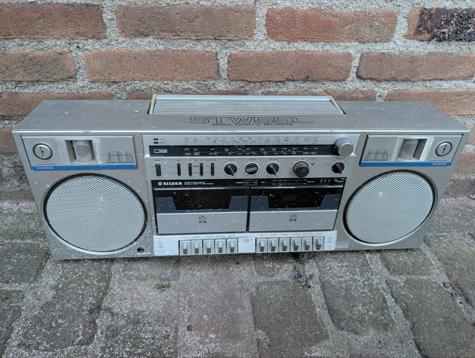 Vintage Silver STW55L Radio Cassette Speler, Shin-Shirasuna Electric Corp., Japan, Ophalen of Verzenden, Niet werkend, Radio