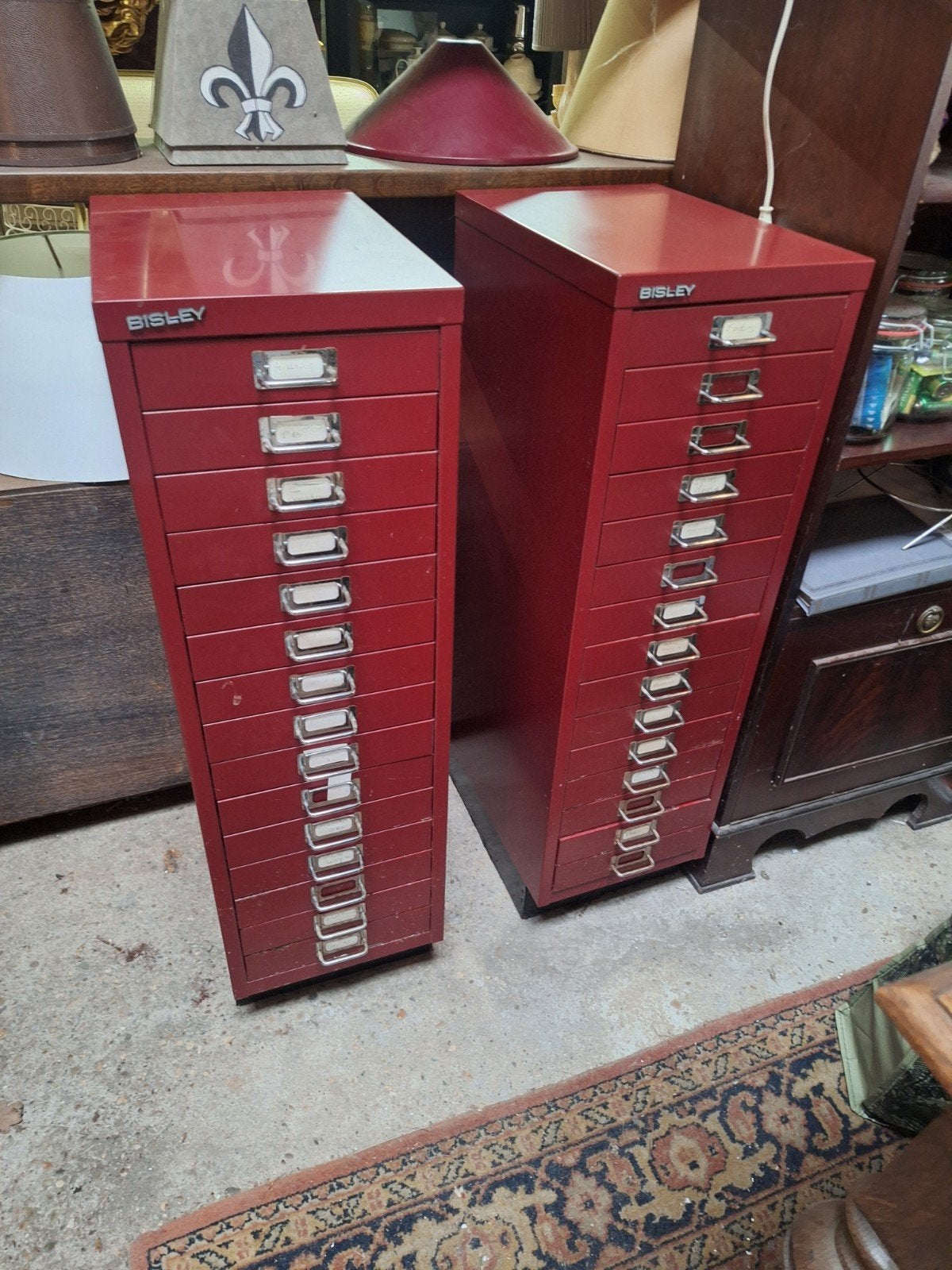 Set van 2 rode Bisley ladekasten - 94x28x41 cm, Ophalen, Gebruikt, Industrieel, Vintage, Modern