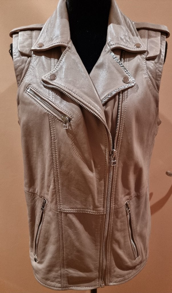 Goosecraft Athena Leren Bodywarmer Gilet Beige XS 34-36, Goosecraft, Beige, Ophalen of Verzenden, Zo goed als nieuw