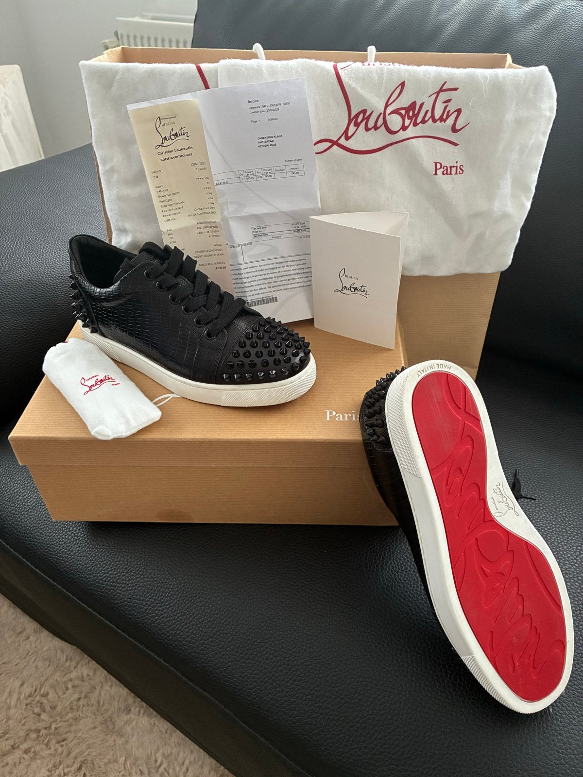 Nieuwe Christian Louboutin Sneakers - Zwart met Spikes, Ophalen of Verzenden, Nieuw, Zwart, Sneakers of Gympen