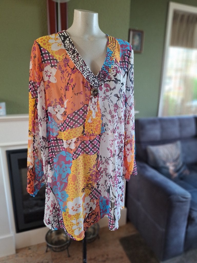 Ulla popken kleurrijke nieuwe tuniek 46/ 48, Maat 46/48 (XL) of groter, Ulla Popken, Zo goed als nieuw, Meerkleurig