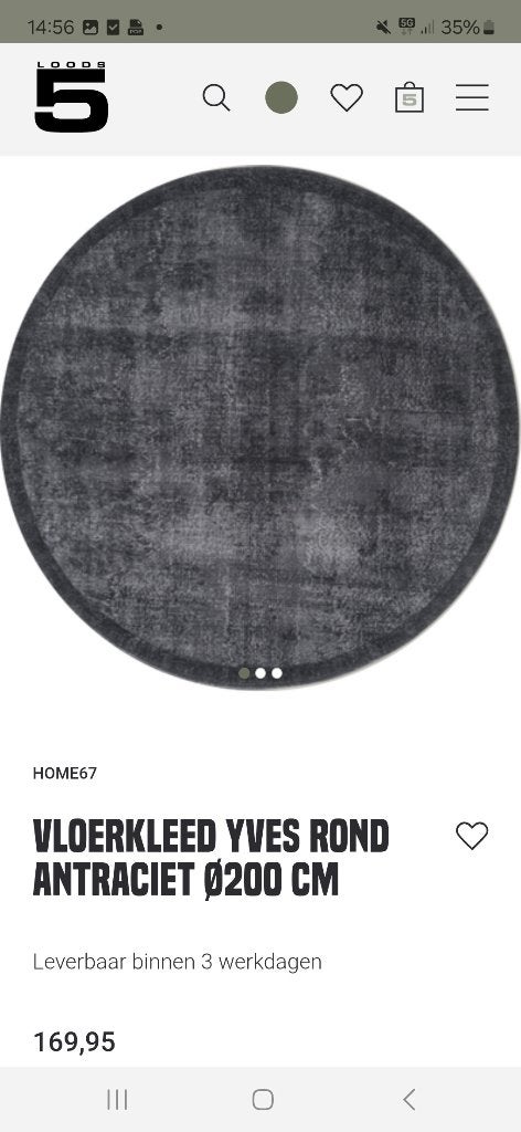 Rond vloerkleed loods 5 antraciet, Ophalen, Rond, 200 cm of meer, Zwart