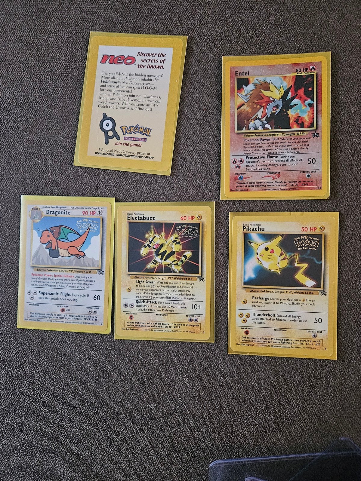 Pokemon Promo Set: Pikachu, Dragonite, Electabuzz, Entei, Ophalen of Verzenden, Zo goed als nieuw, Meerdere kaarten