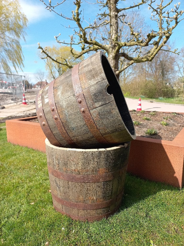 Eikenhouten Bloembak Half Whiskeyvat 62.5 liter, Ophalen, Rond, Nieuw, Balkon