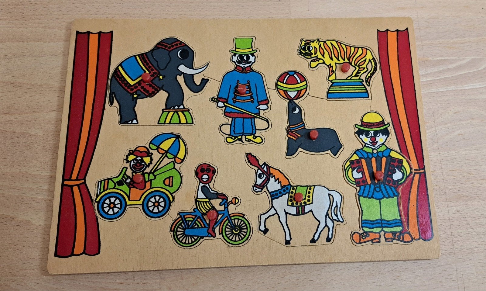 Houten puzzel - Circus, Ophalen of Verzenden, Minder dan 10 stukjes, Gebruikt, Van hout