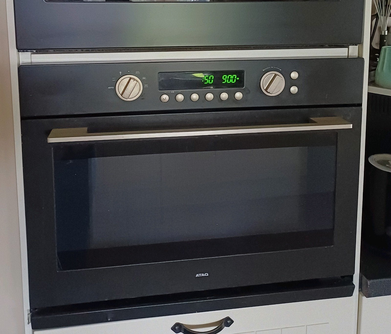 Inbouw combi magnetron hetelucht oven Atag MX4292AUU zwart, Ophalen, Gebruikt, Oven, Inbouw