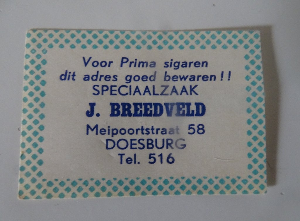 J. BREEDVELD   Speciaalzaak Sigaren    DOESBURG, Verzenden, Zo goed als nieuw, Luciferdoosjes of -merken