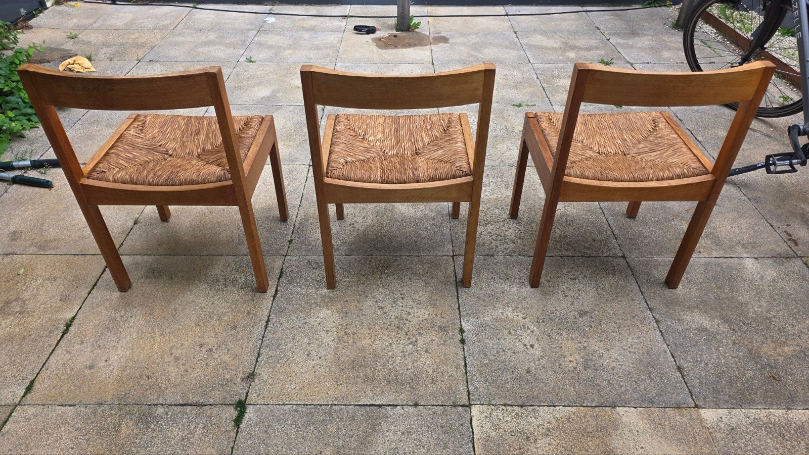 Set van 3 houten stoelen met rieten zitting, Huis en Inrichting, Stoelen, Ophalen, Gebruikt, Hout, Landelijk, Klassiek