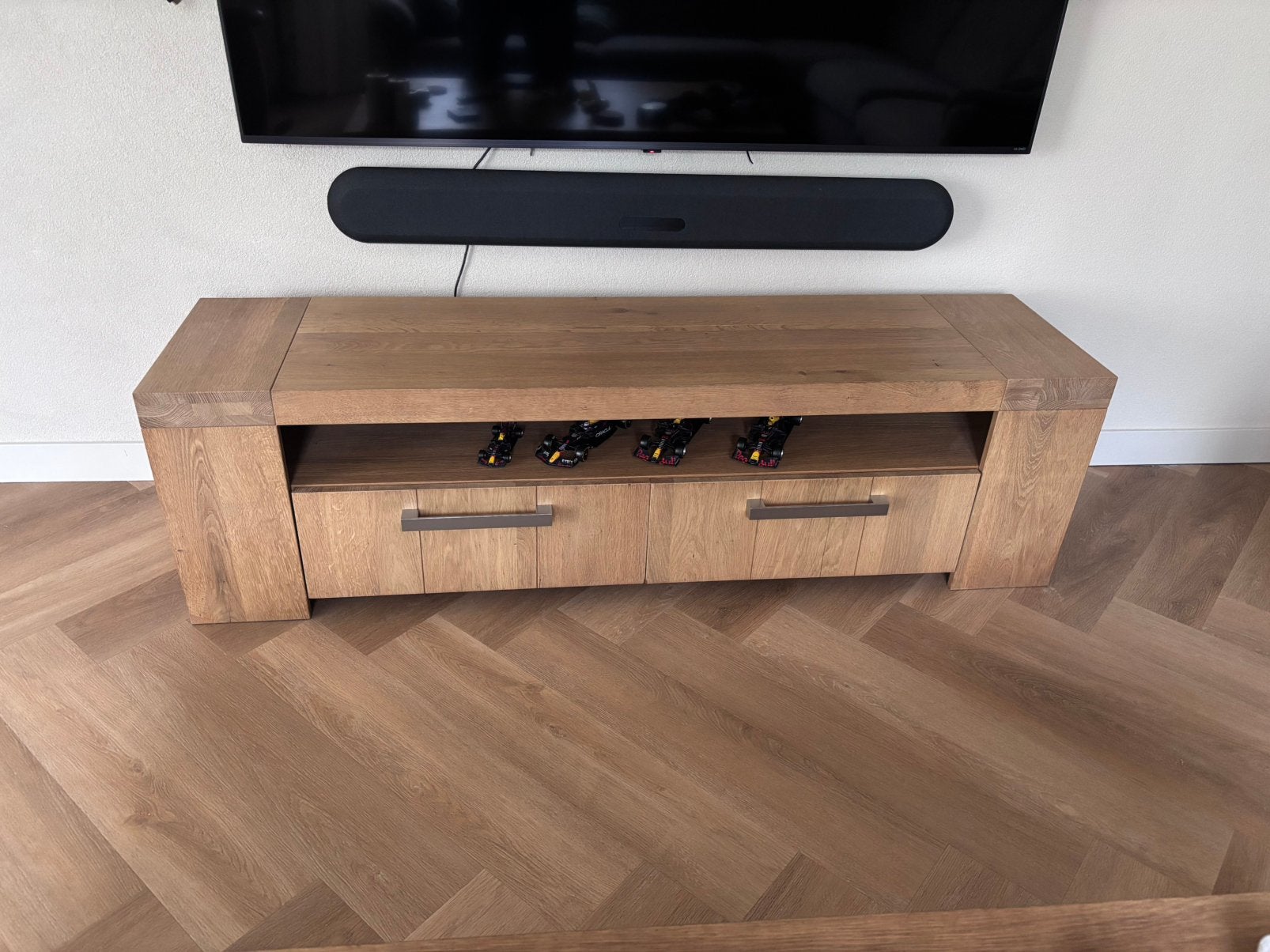 Mooie Eiken tv meubel, Ophalen, 150 tot 200 cm, Eikenhout, Zo goed als nieuw